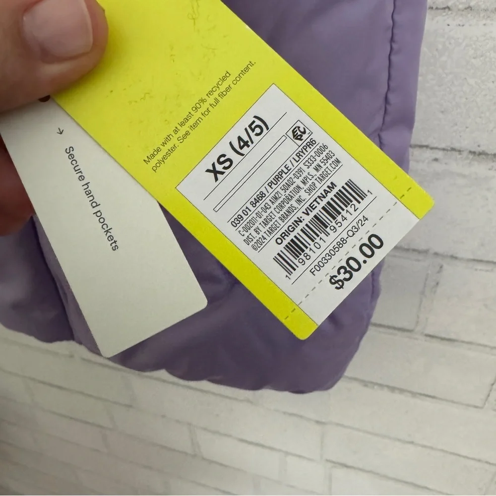 ALL IN MOTION Girls Lavender Puffer Vest